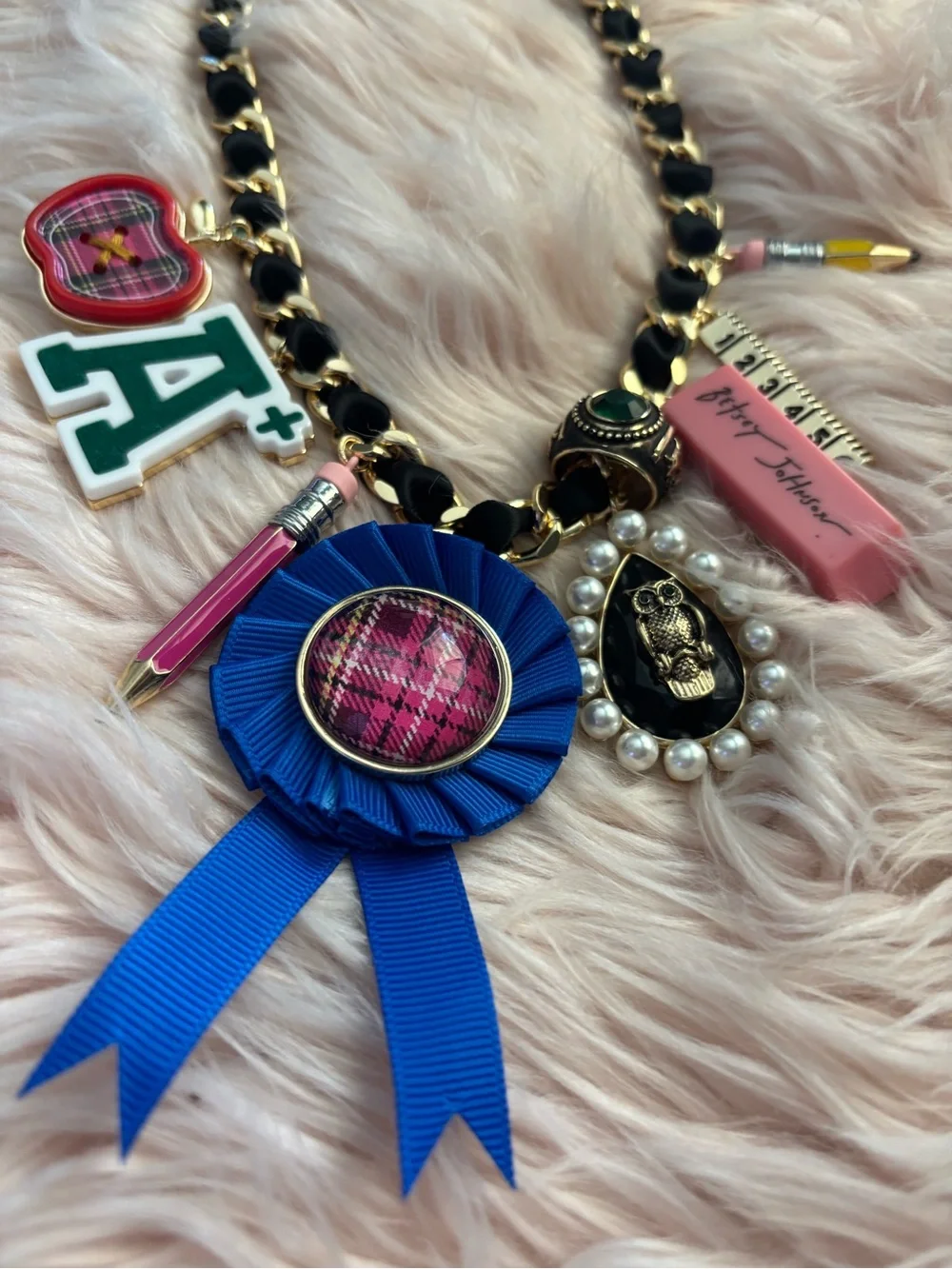 Betsey Johnson Black & Blue Novelty Charm Necklace